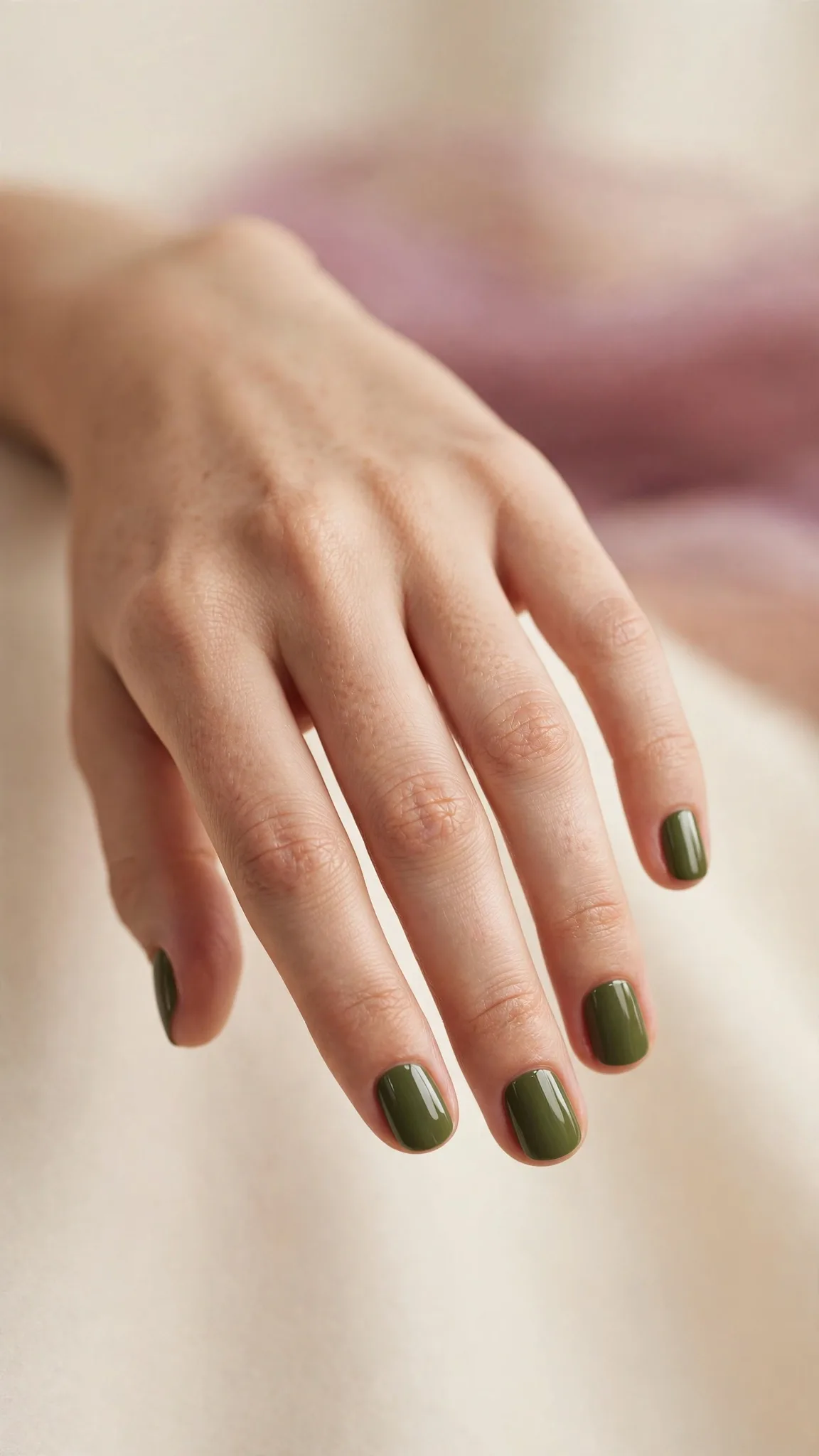 U&ntilde;as cortas en verde oliva brillante