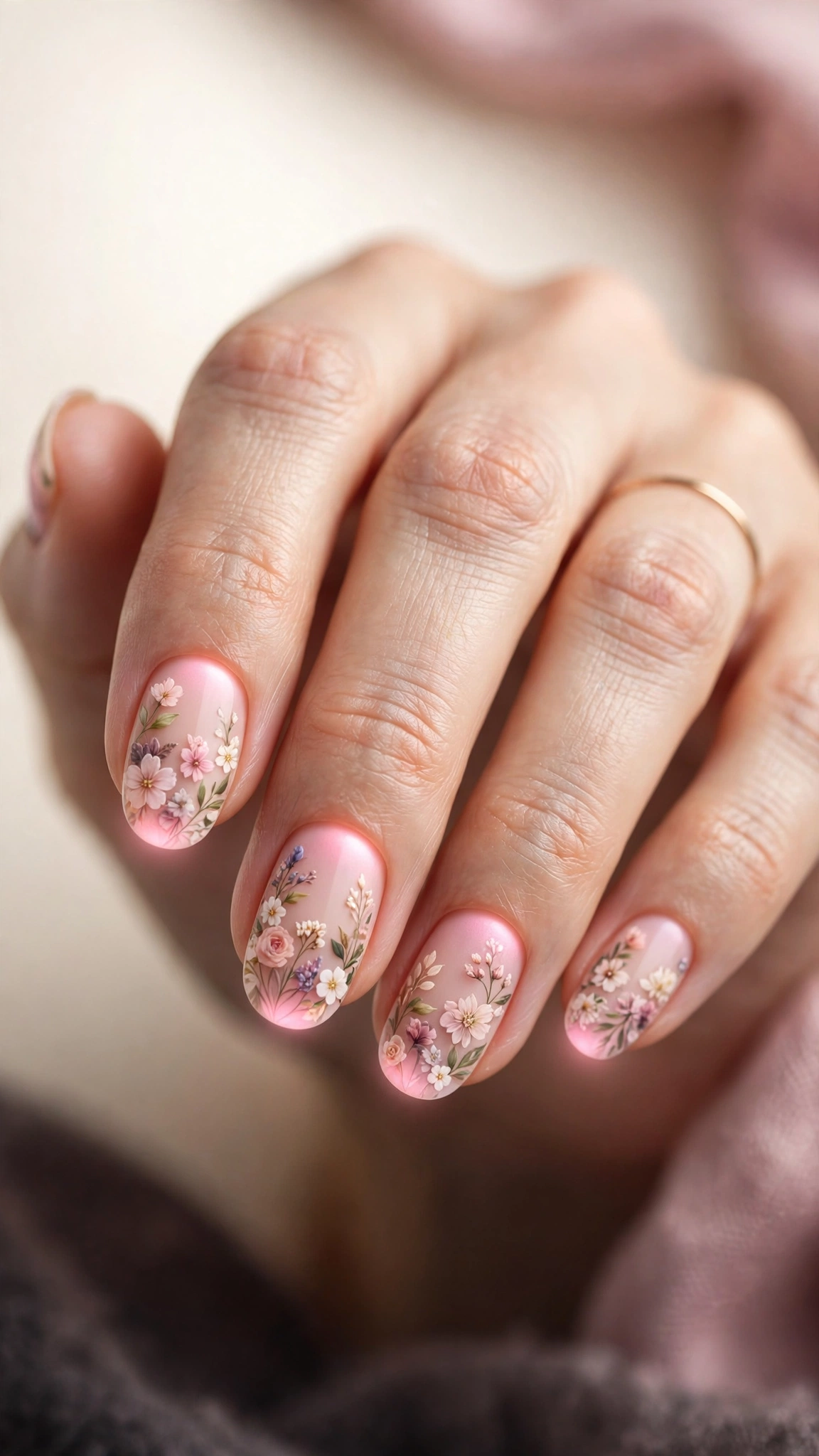 Floral aura nails with a glowing gradient and flower details