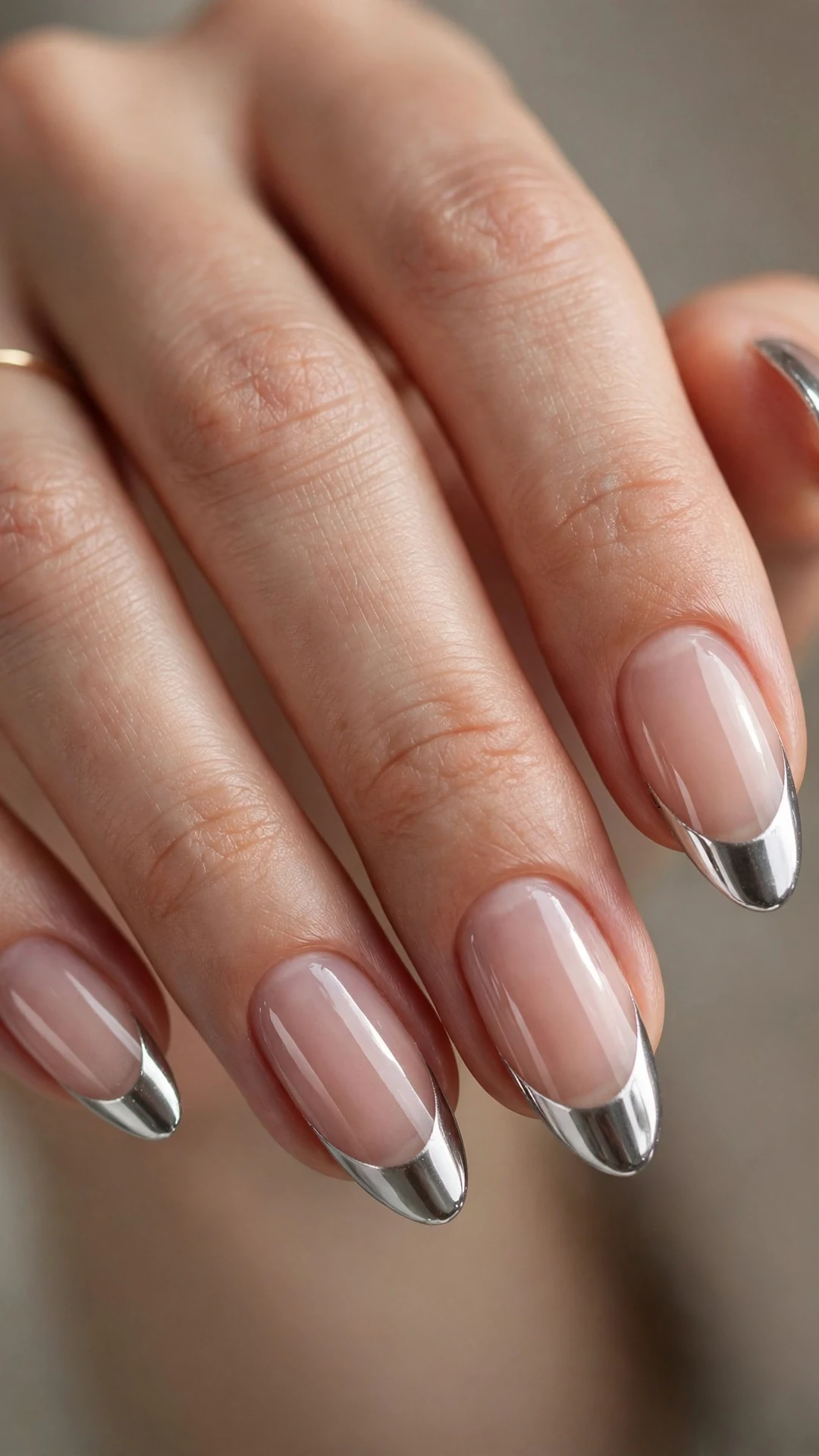 Silver chrome French tip nails