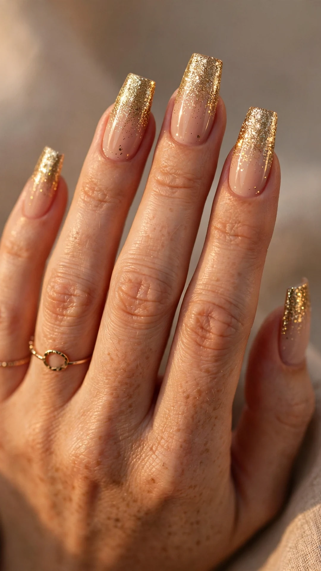 Gold glitter French tip nails