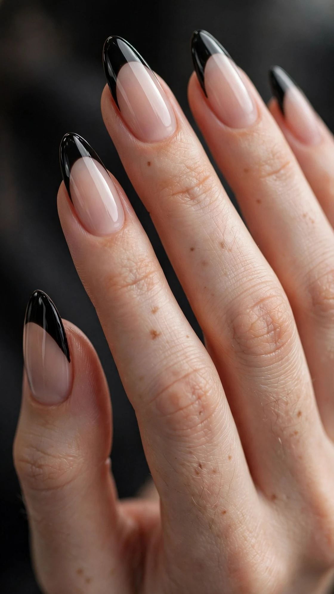 Jet black French tip nails