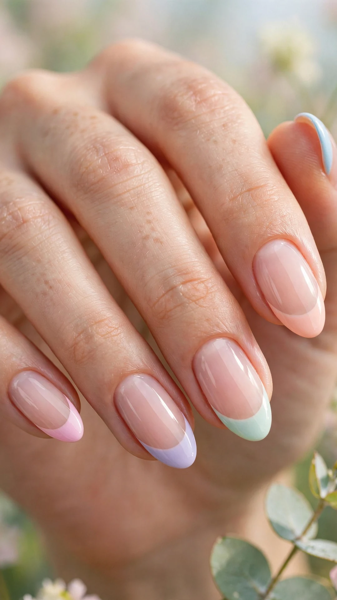 Pastel rainbow French tip nails