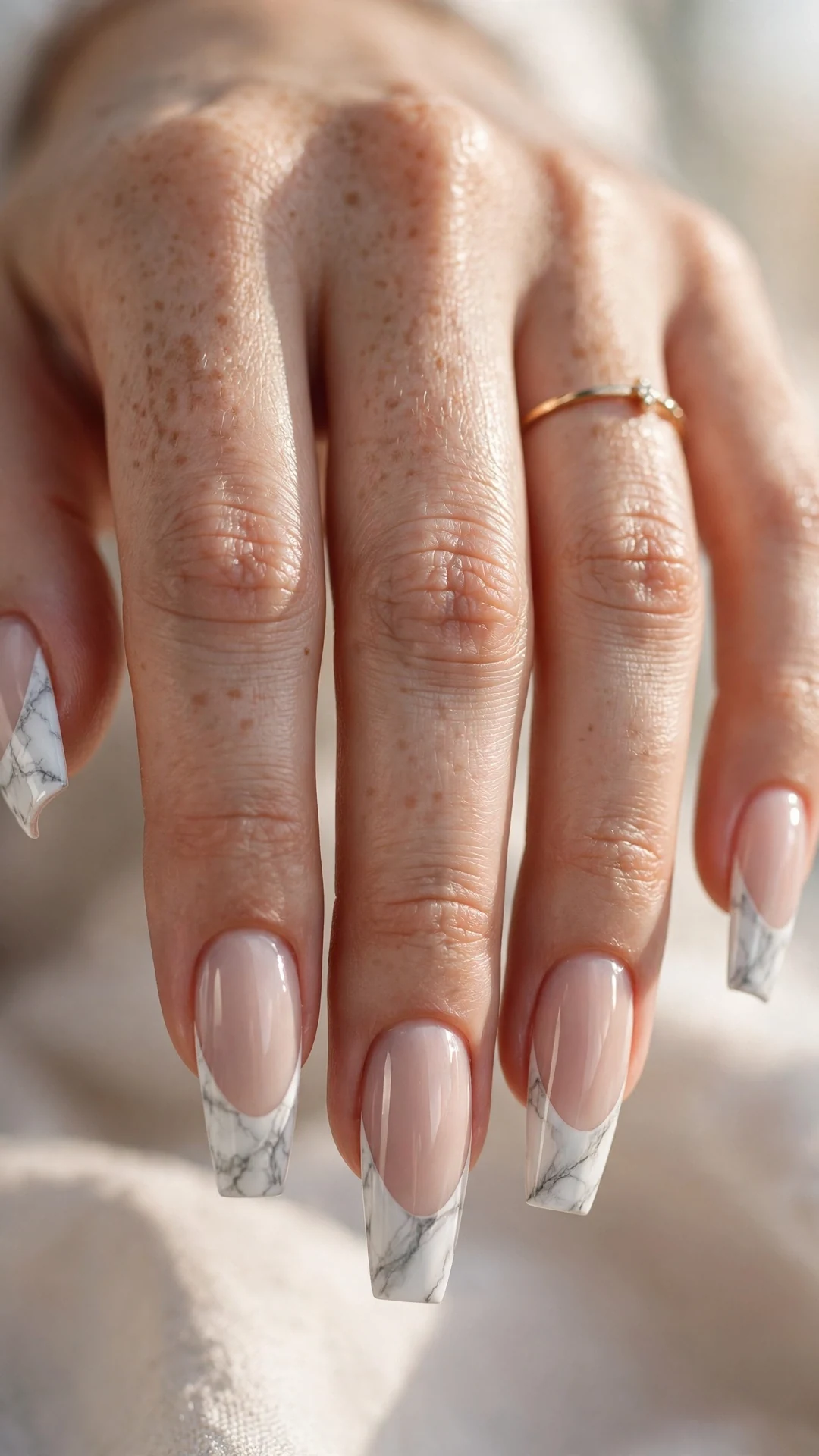 Marble stone French tip nails