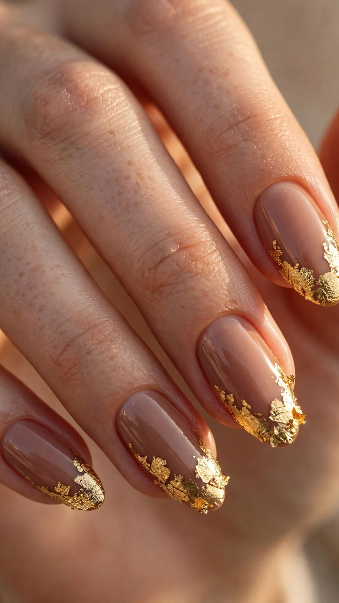 Gold foil French tip nails