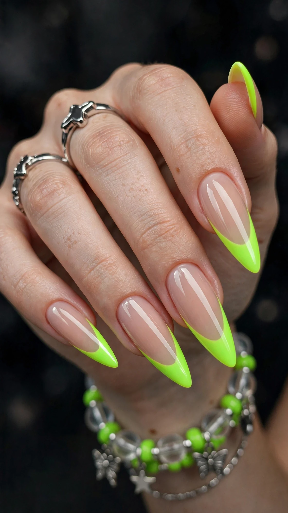 Neon lime French tip nails