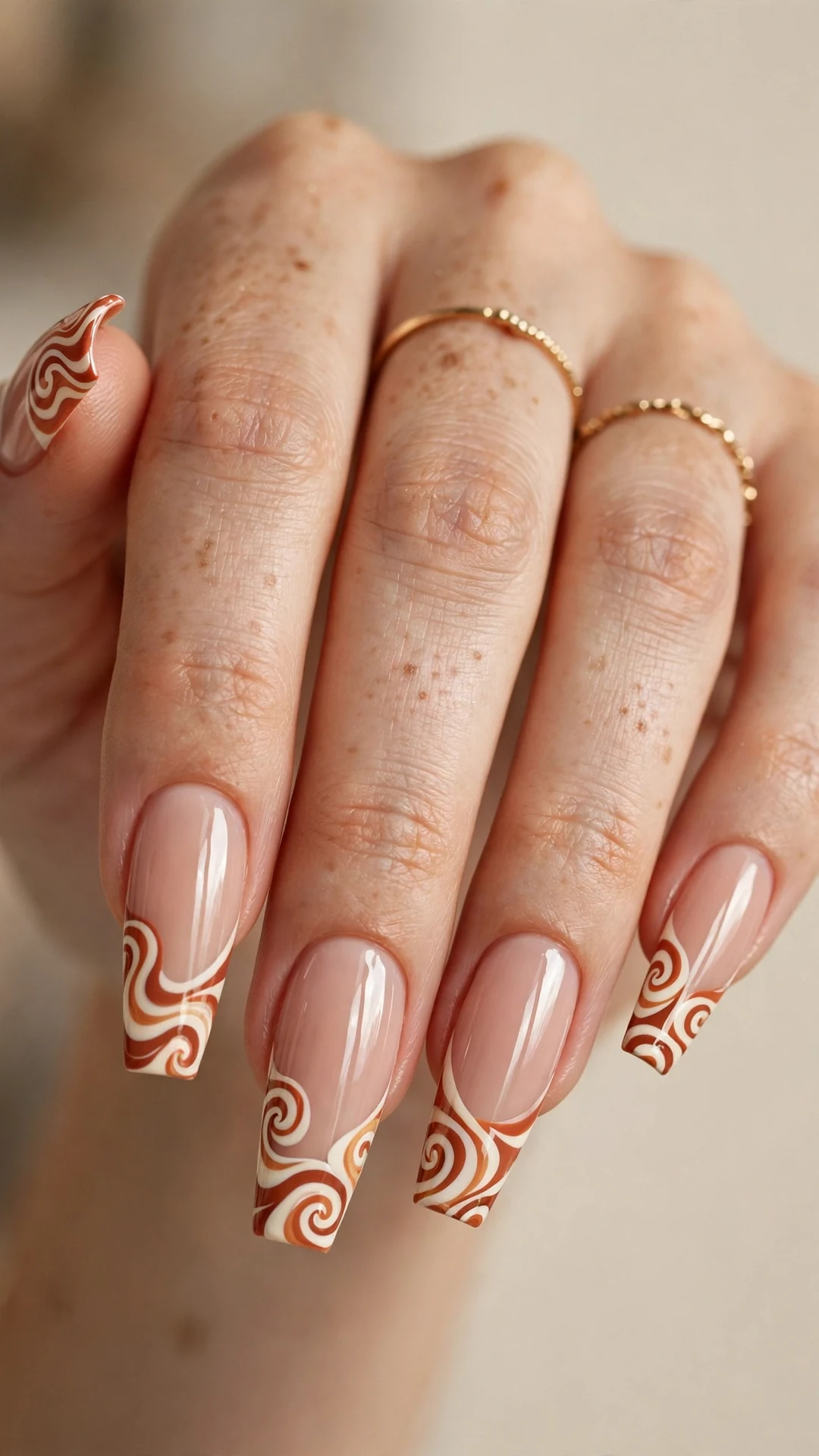 Retro swirl French tip nails