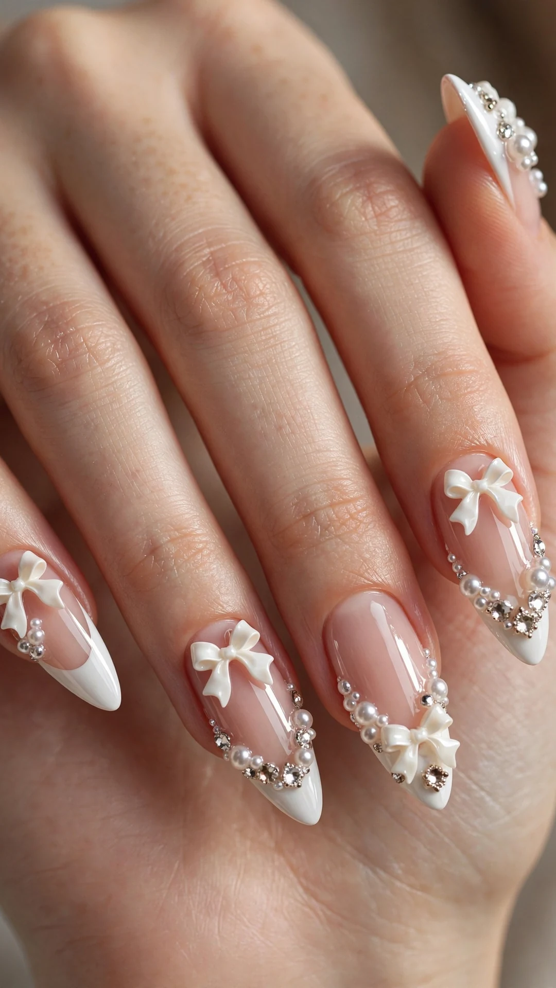 3D charm French tip nails
