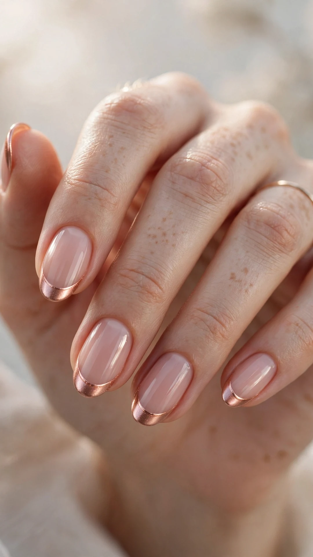 Rose gold French tip nails