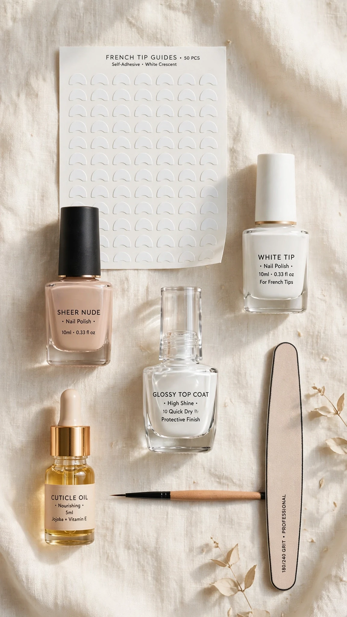 French tip manicure supplies flat lay