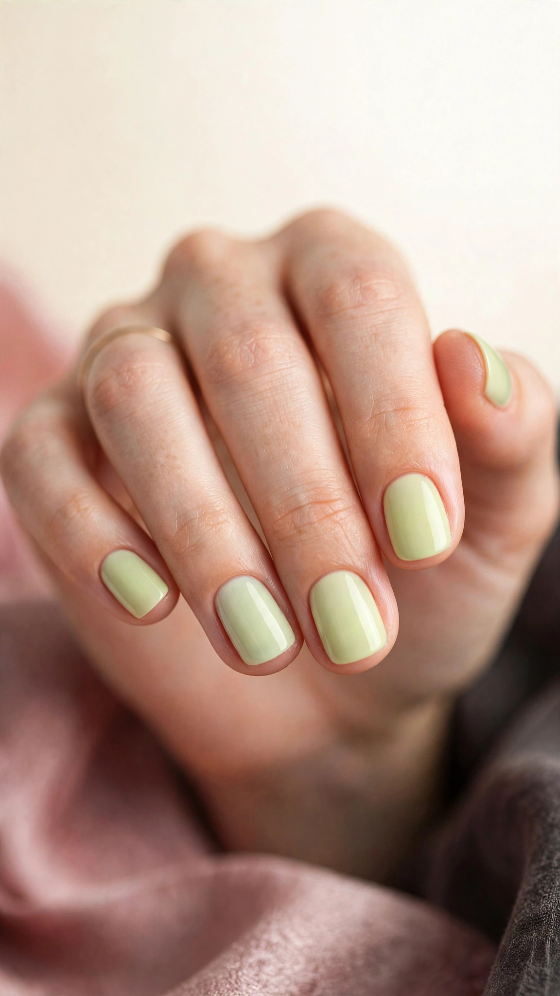 Pale pistachio green cream manicure