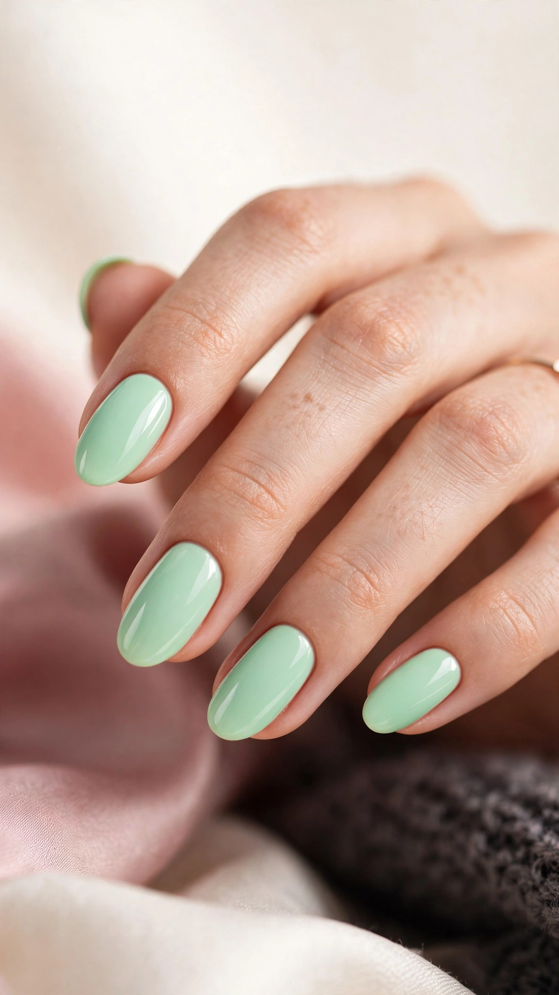 Classic bright mint green glossy manicure