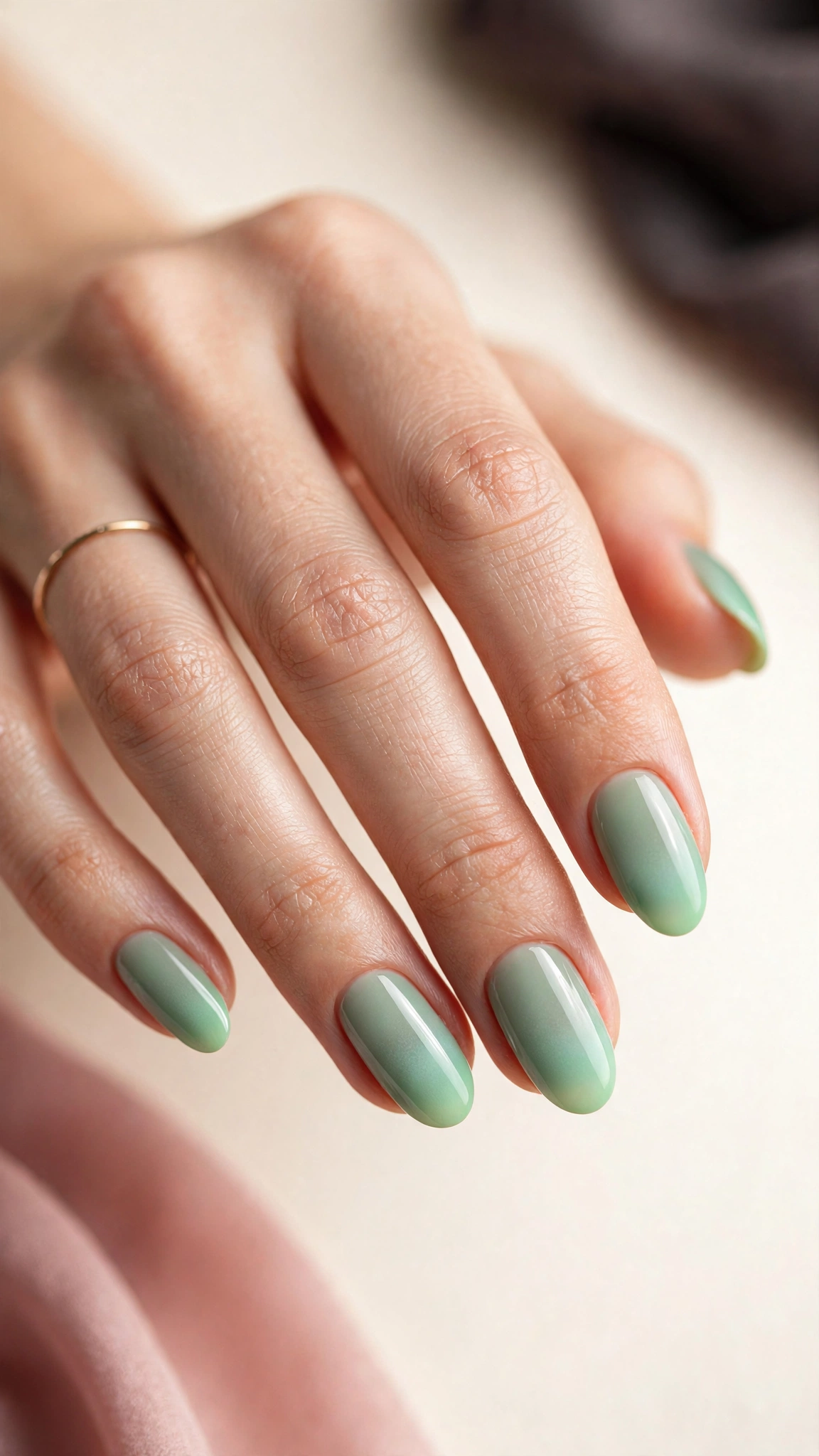 Mint green French ombre gradient nails