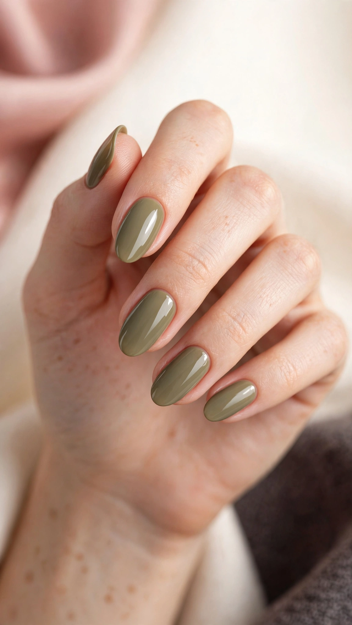 Muted olive green solid manicure
