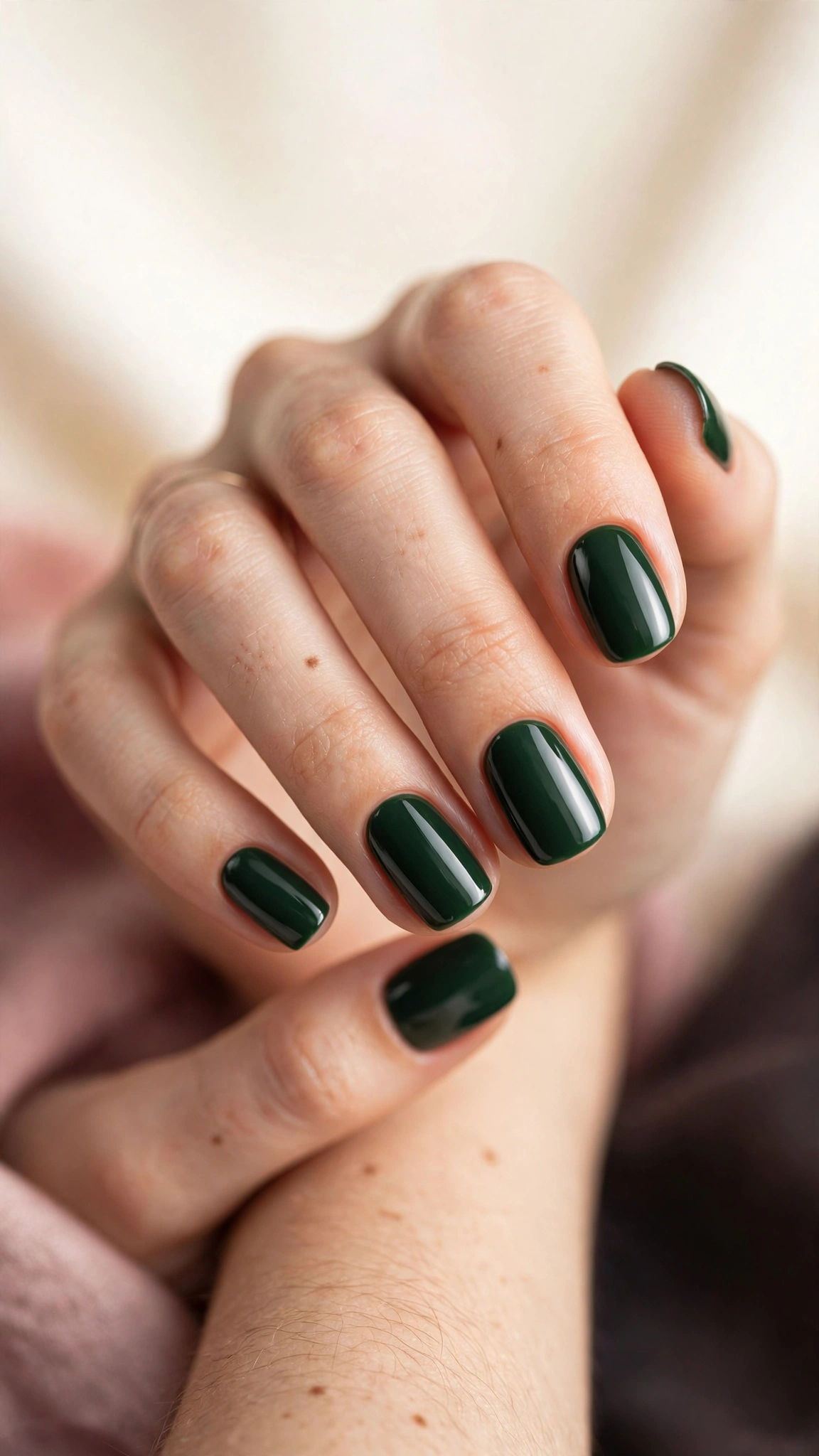 Deep forest green glossy manicure