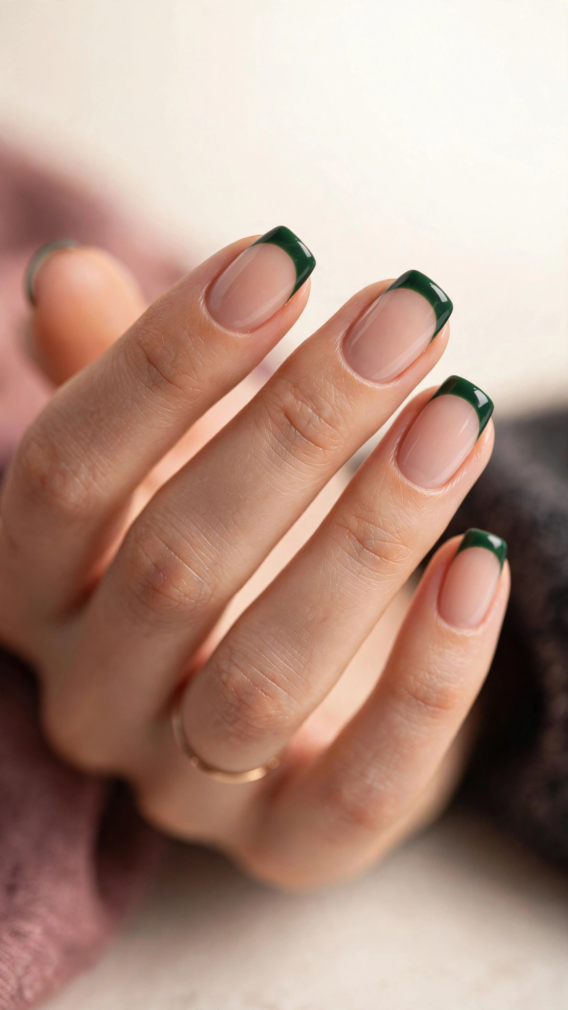 Forest green French tip nails