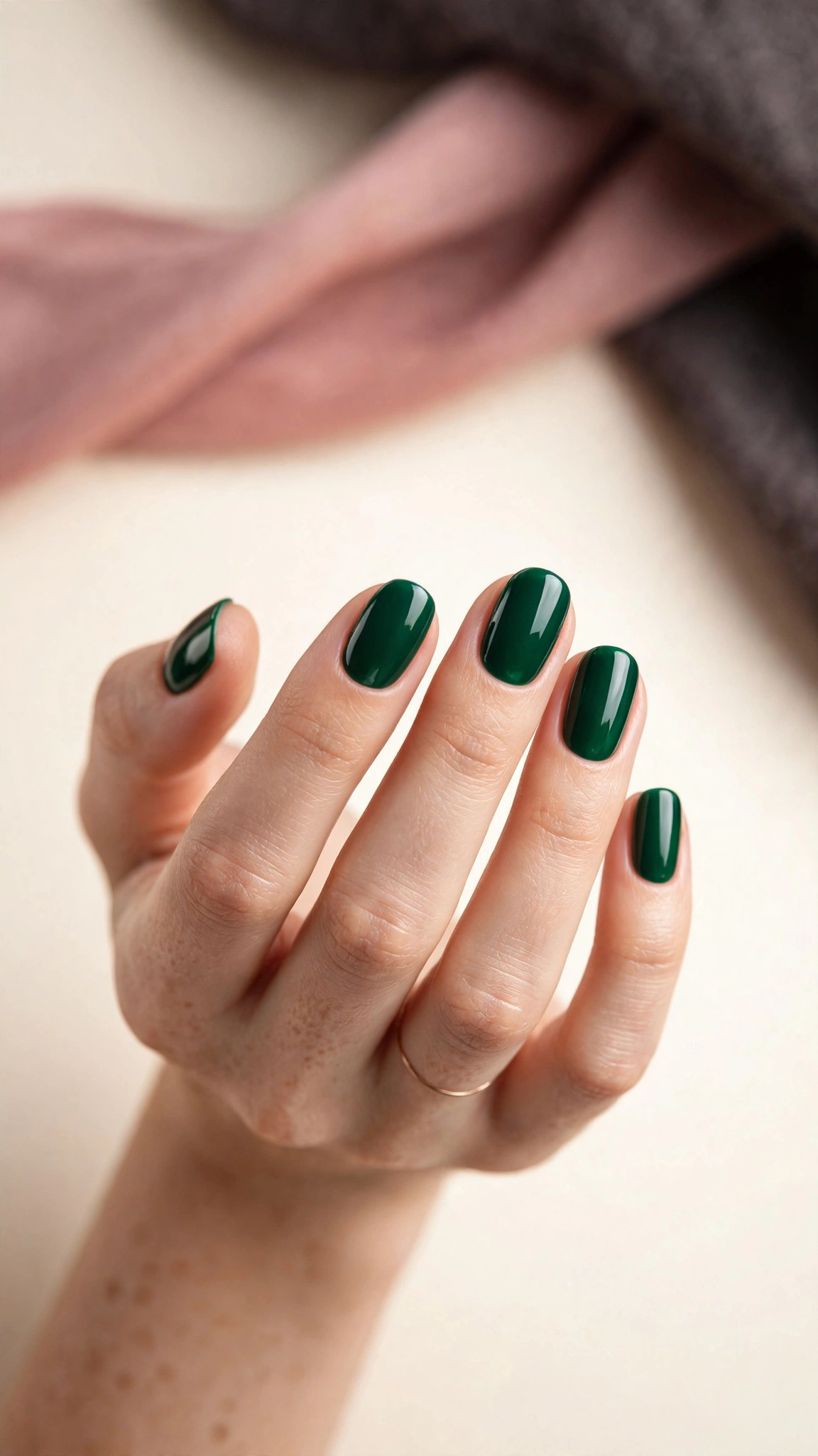 Rich emerald green glossy manicure