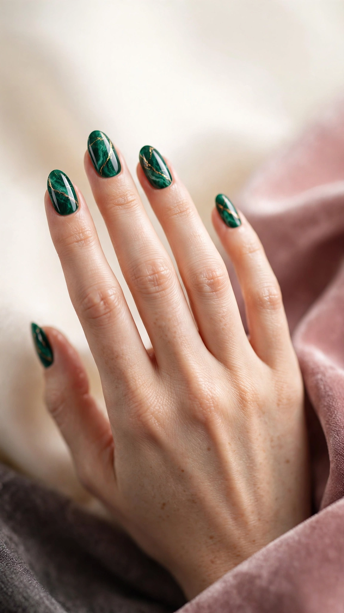 Emerald green marble nails with gold veining