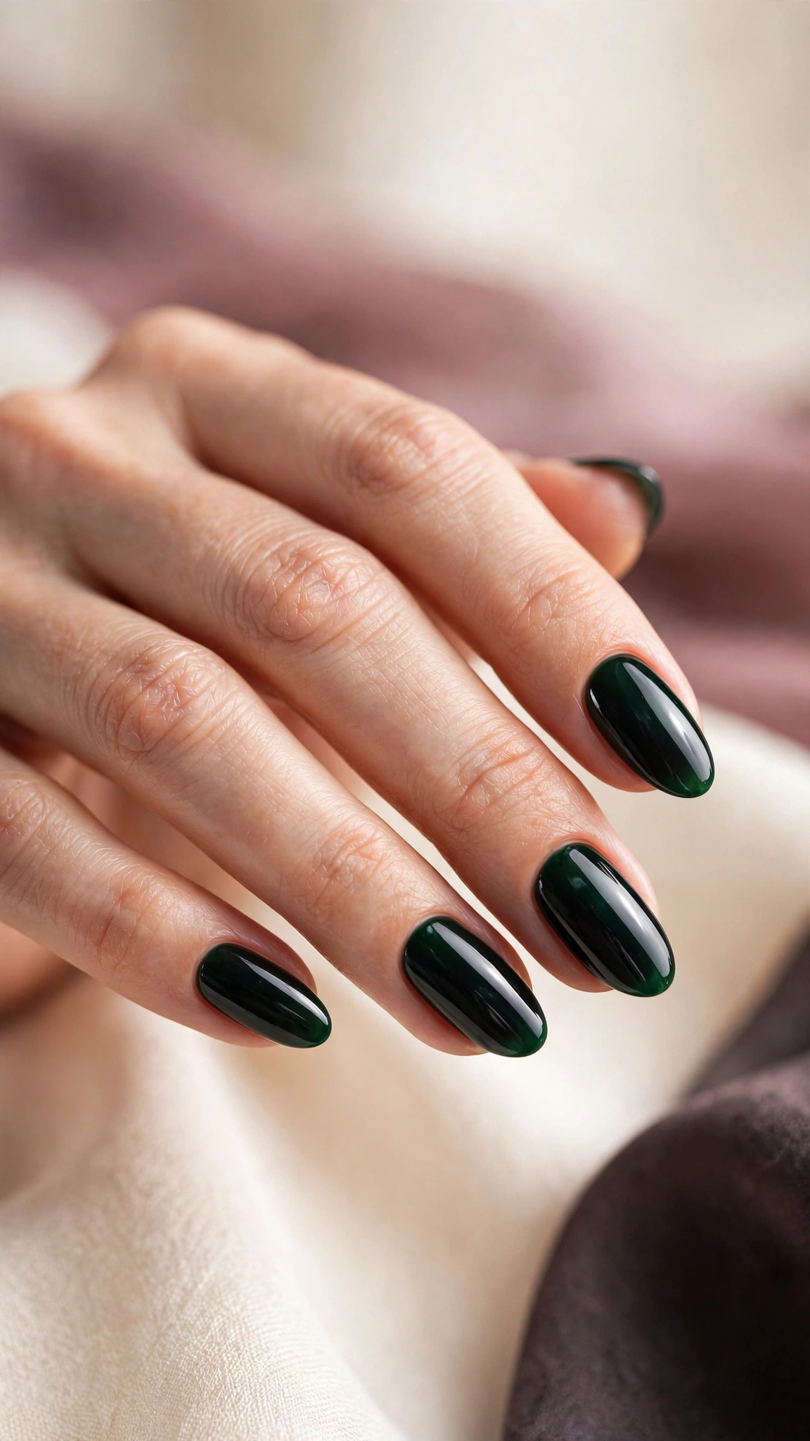 Deep near-black jewel green glossy nails