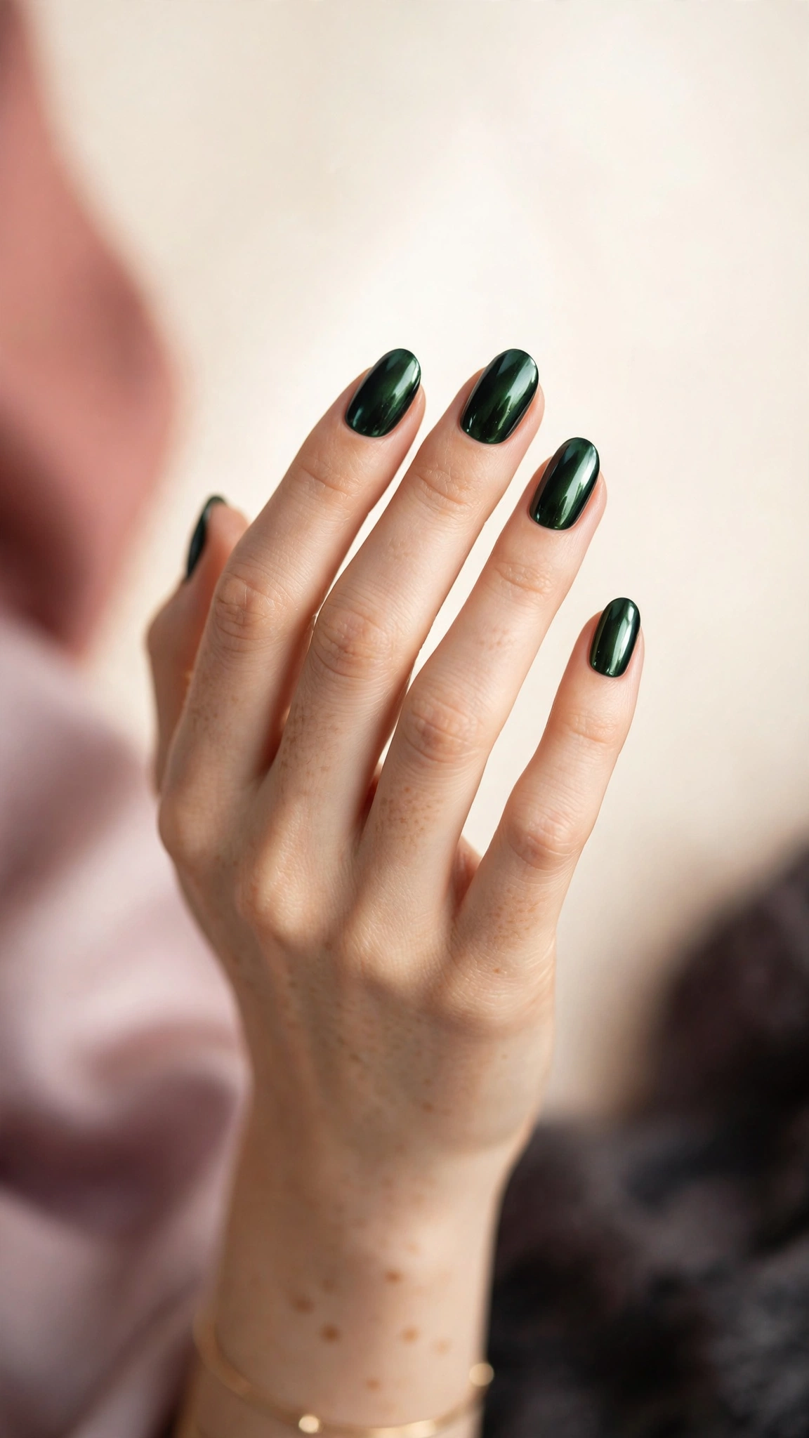 Dark green chrome mirror nails