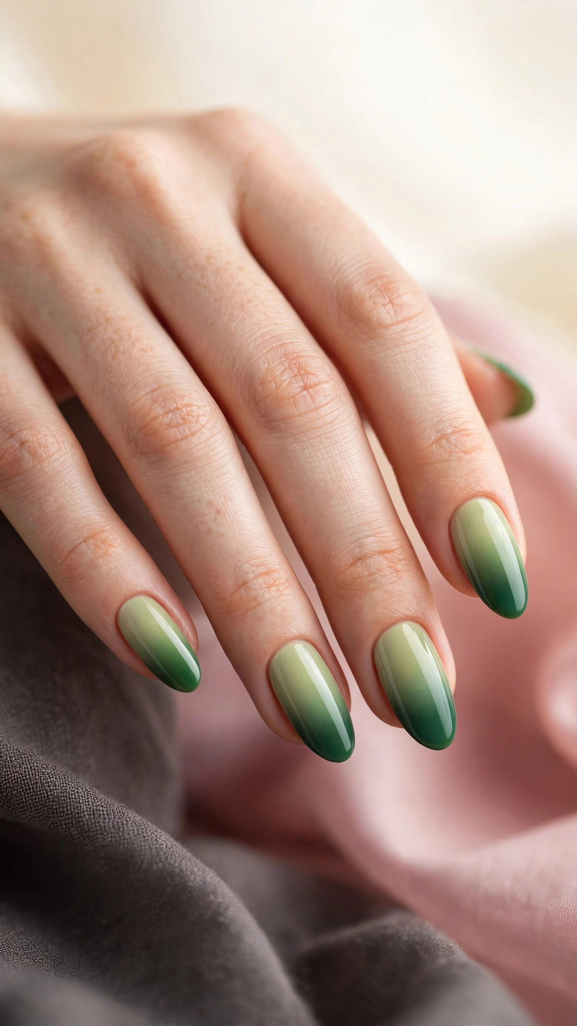 Green ombre gradient nails from pistachio to forest