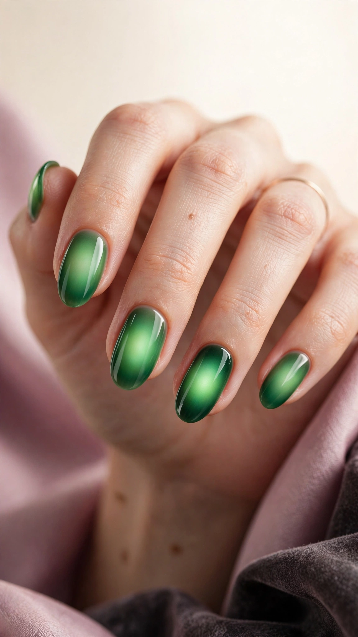Green aura nails with soft glowing center