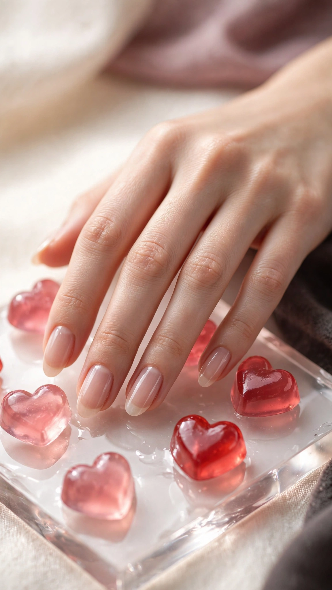 Translucent jelly hearts in pink and red on clear base