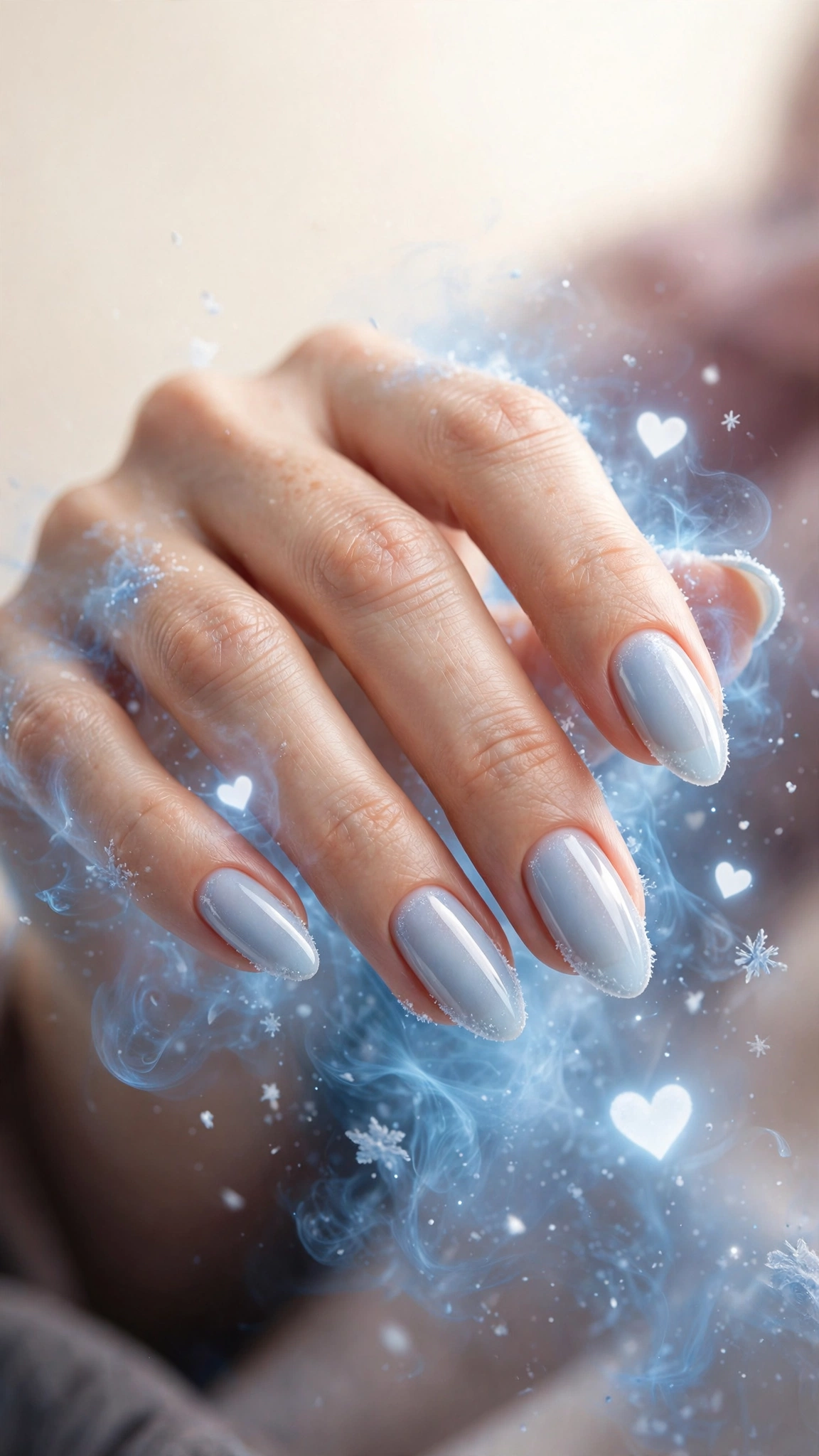 Blue aura nails with white hearts
