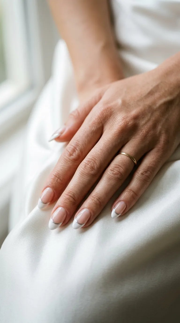 Hoco Nails &ndash; white French tip with a thin silver line