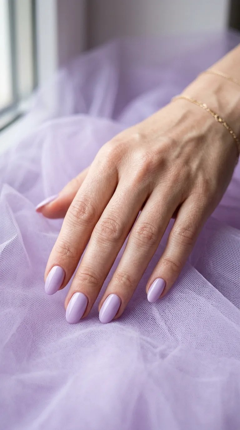 Soft lilac nails on lilac tulle