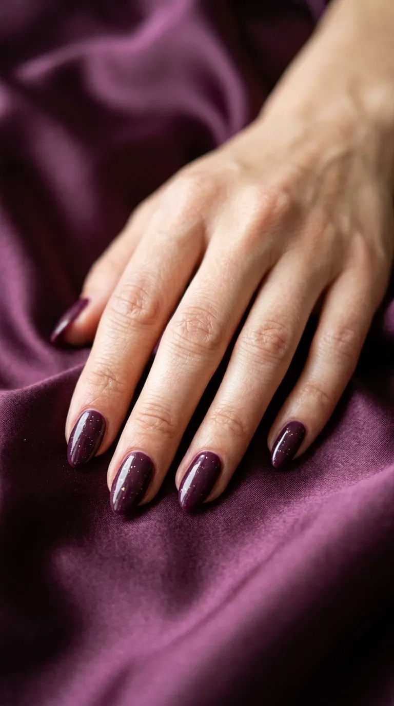 Deep plum nails on plum satin