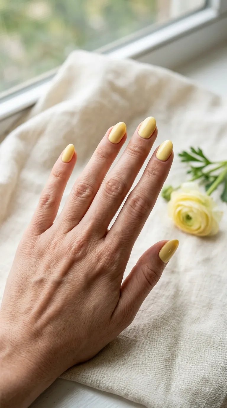 Butter yellow nails beside a yellow ranunculus