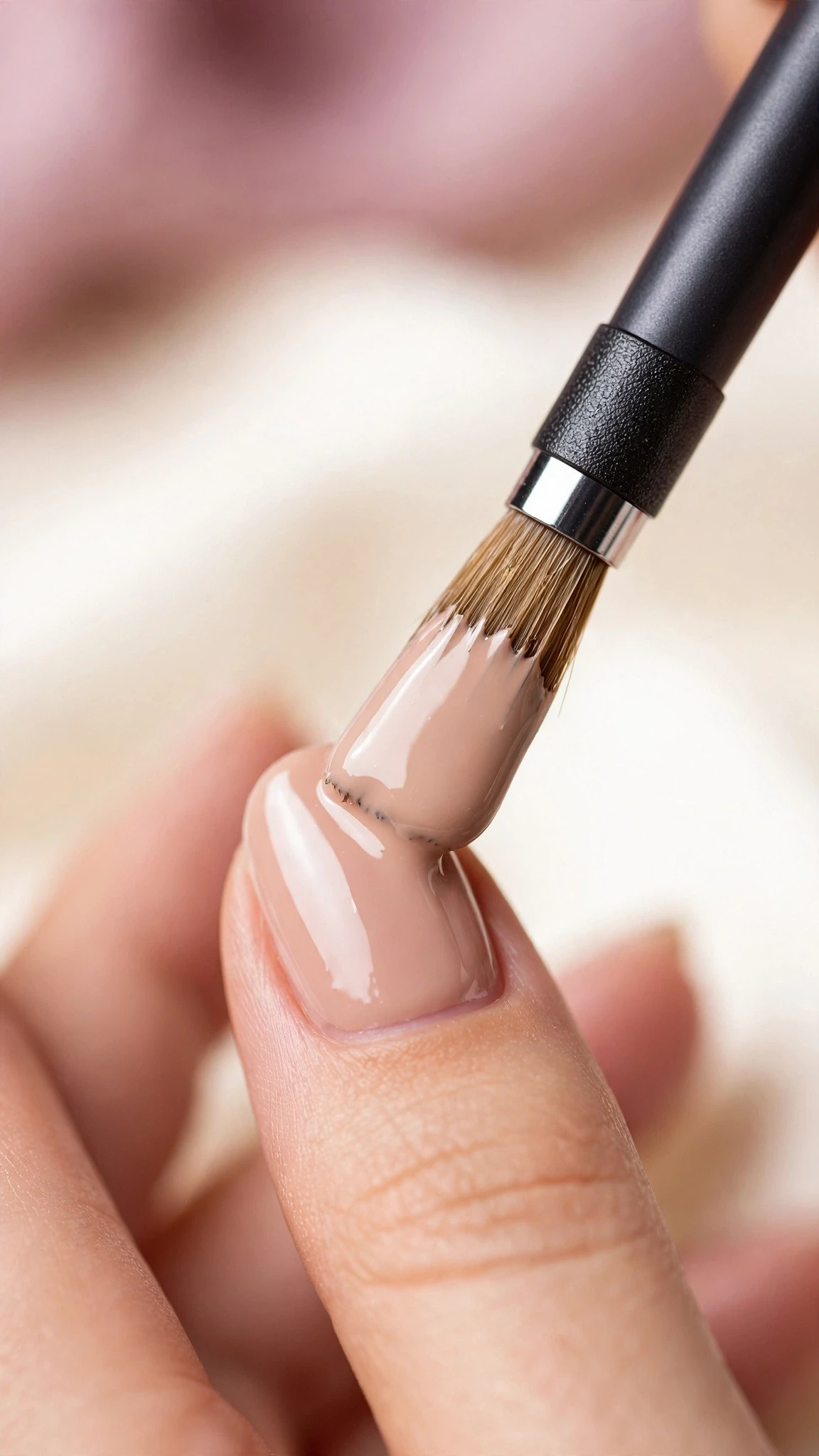 Comparison showing a thick gloopy gel polish stroke versus a thin even gel polish coat on a nail