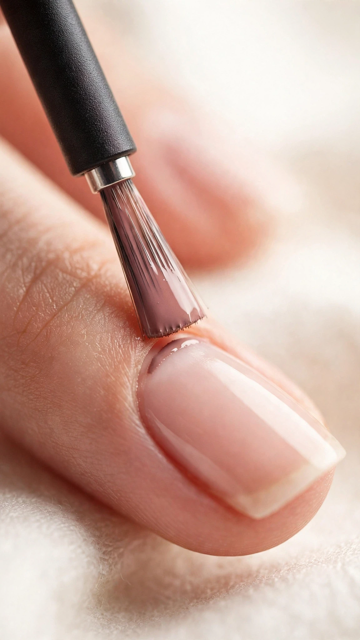 Close-up of gel polish accidentally pooled around the cuticle area showing a flooded cuticle line