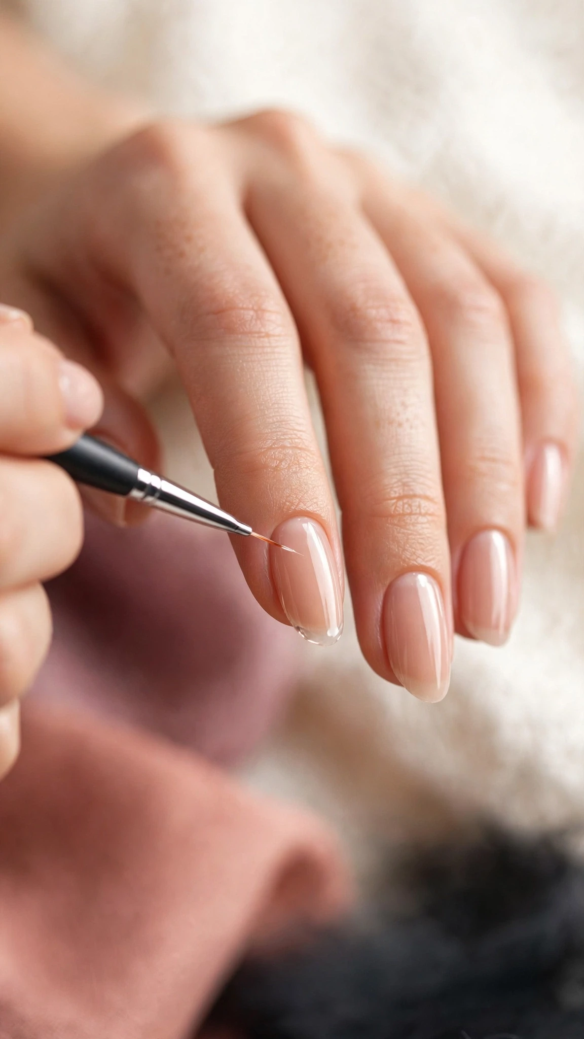 Side view of a nail tip showing gel polish wrapped around and sealing the free edge of the nail