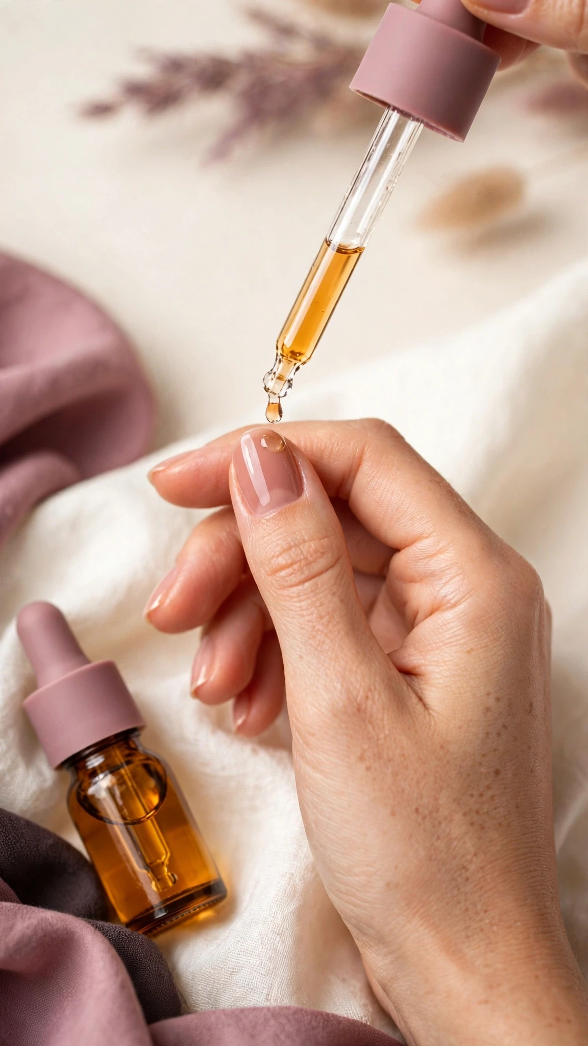 Applying nourishing cuticle oil around a fresh gel manicure as part of nail aftercare routine