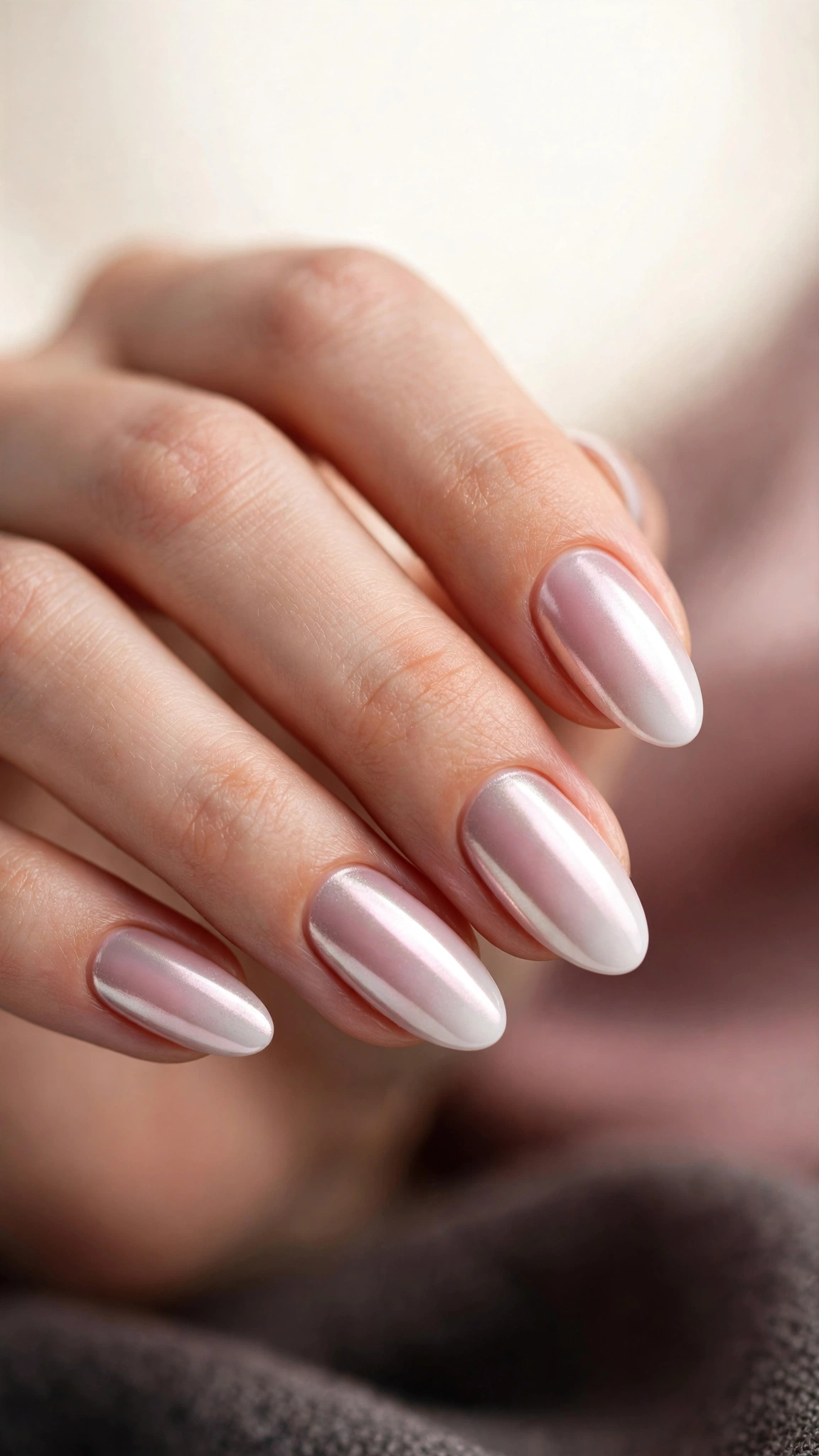 Baby pink to white chrome ombre nails with luminous gradient