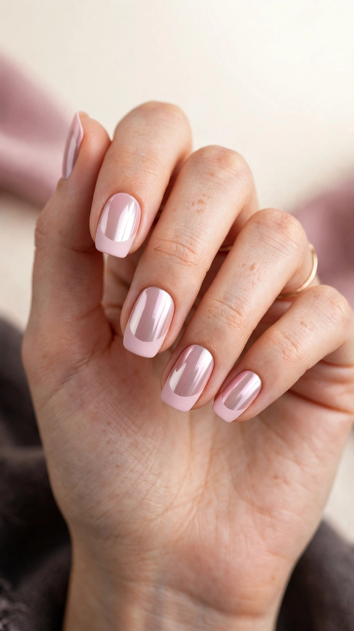 Pastel pink chrome with matte-to-gloss finish contrast