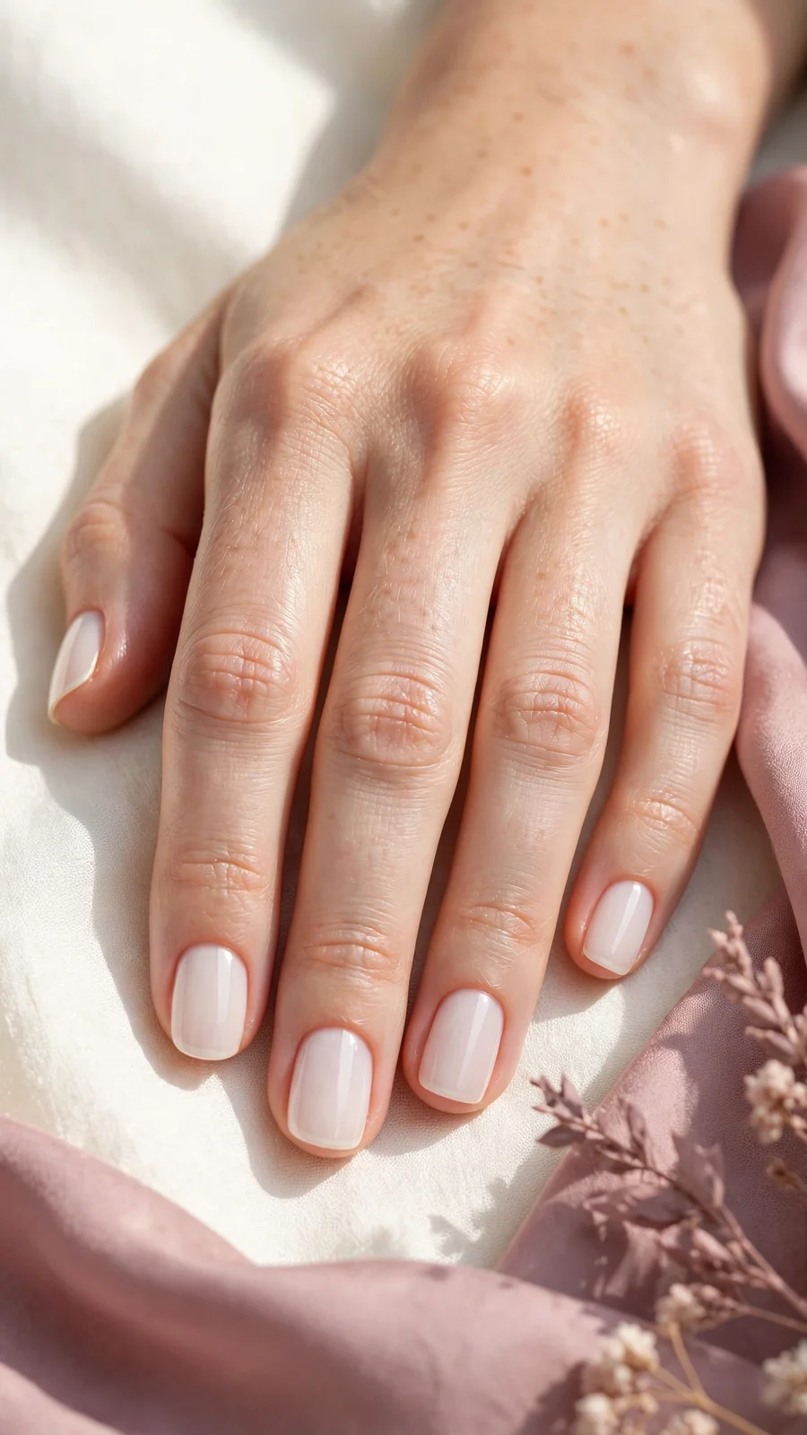 Office-ready milky white squoval nails