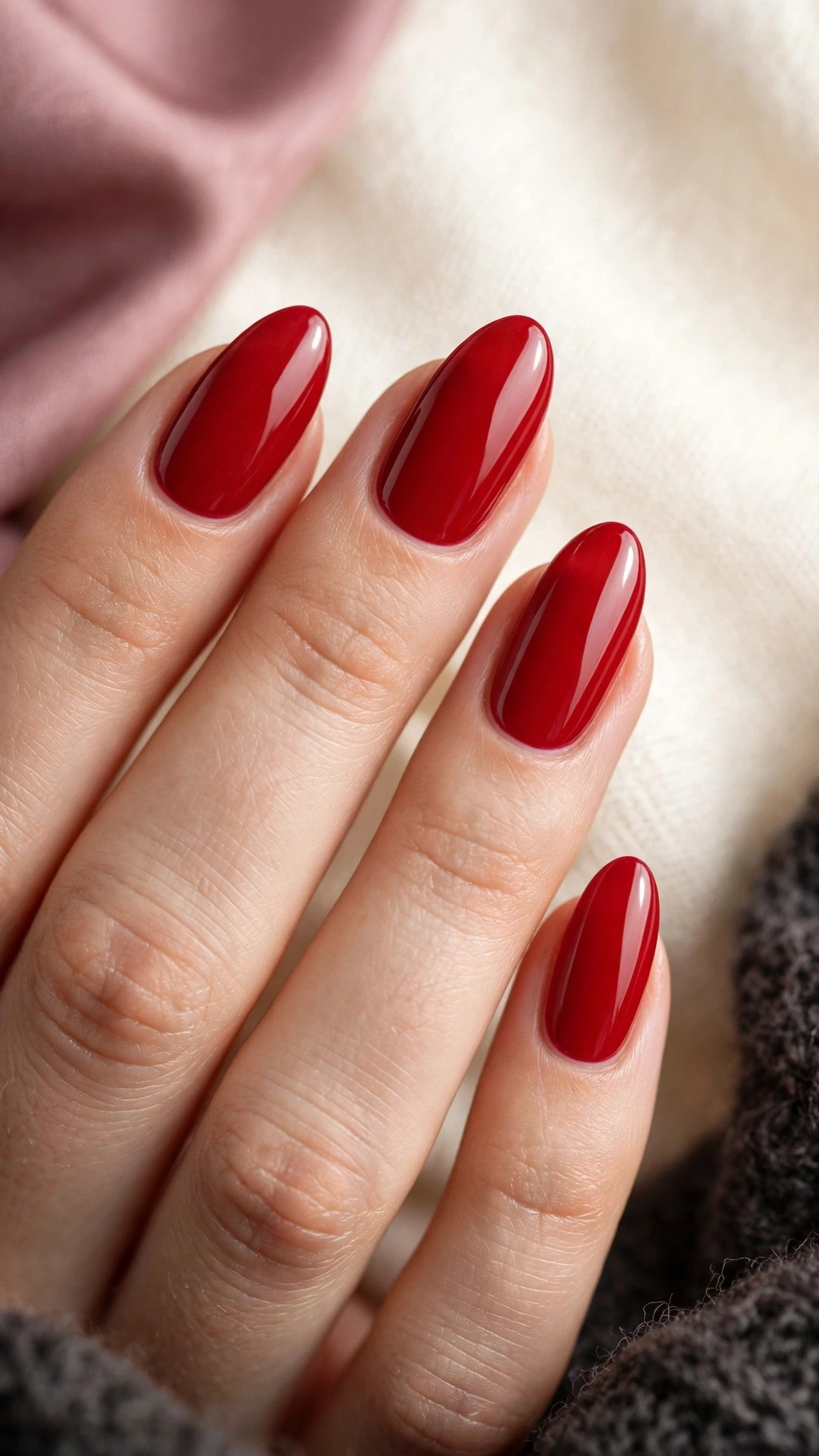 Klassische rote Nageldesign Ideen mit Hochglanz in Mandelform