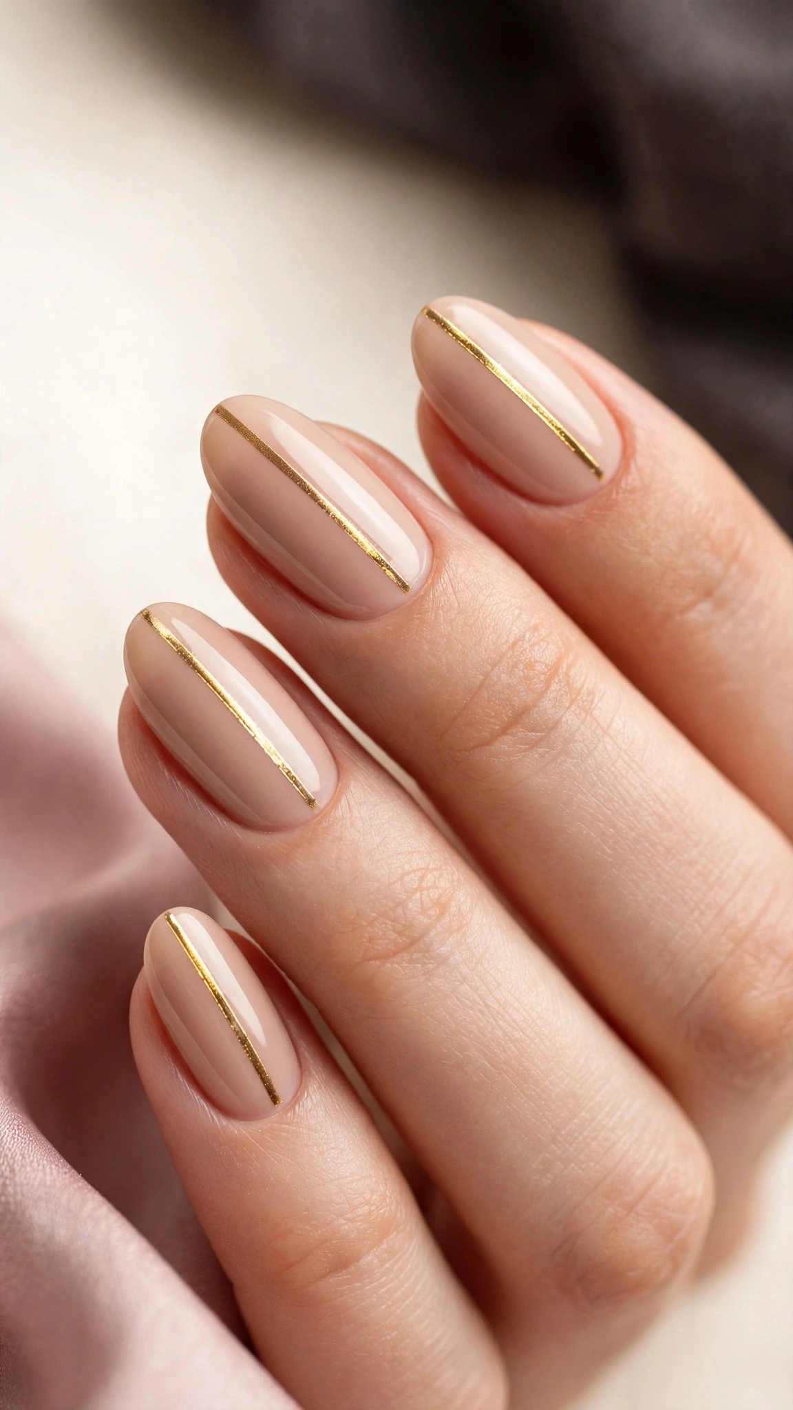 Nageldesign Ideen mit eleganter Goldlinie