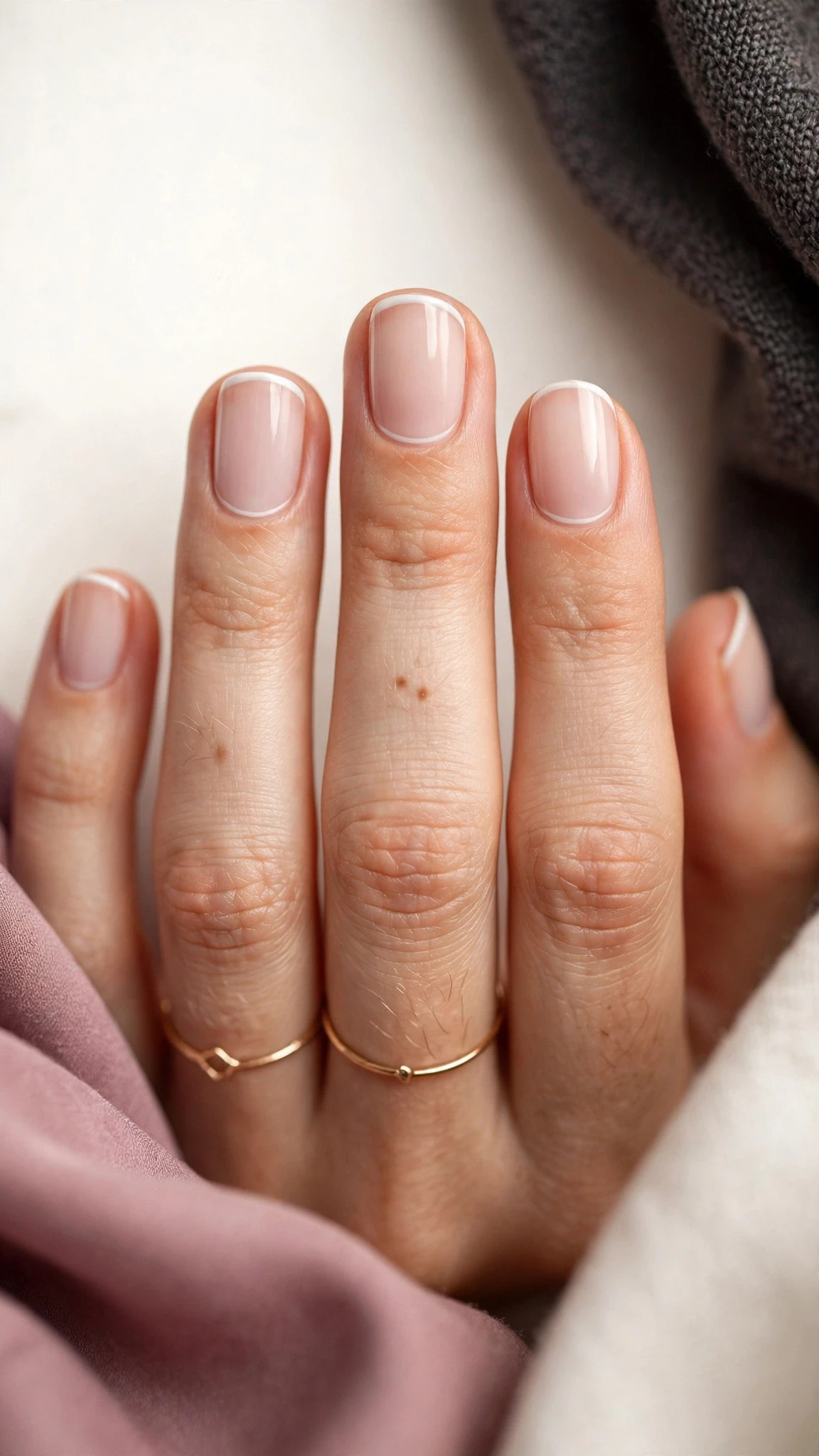 Micro-French Nageldesign Ideen mit extra d&uuml;nnen Spitzen