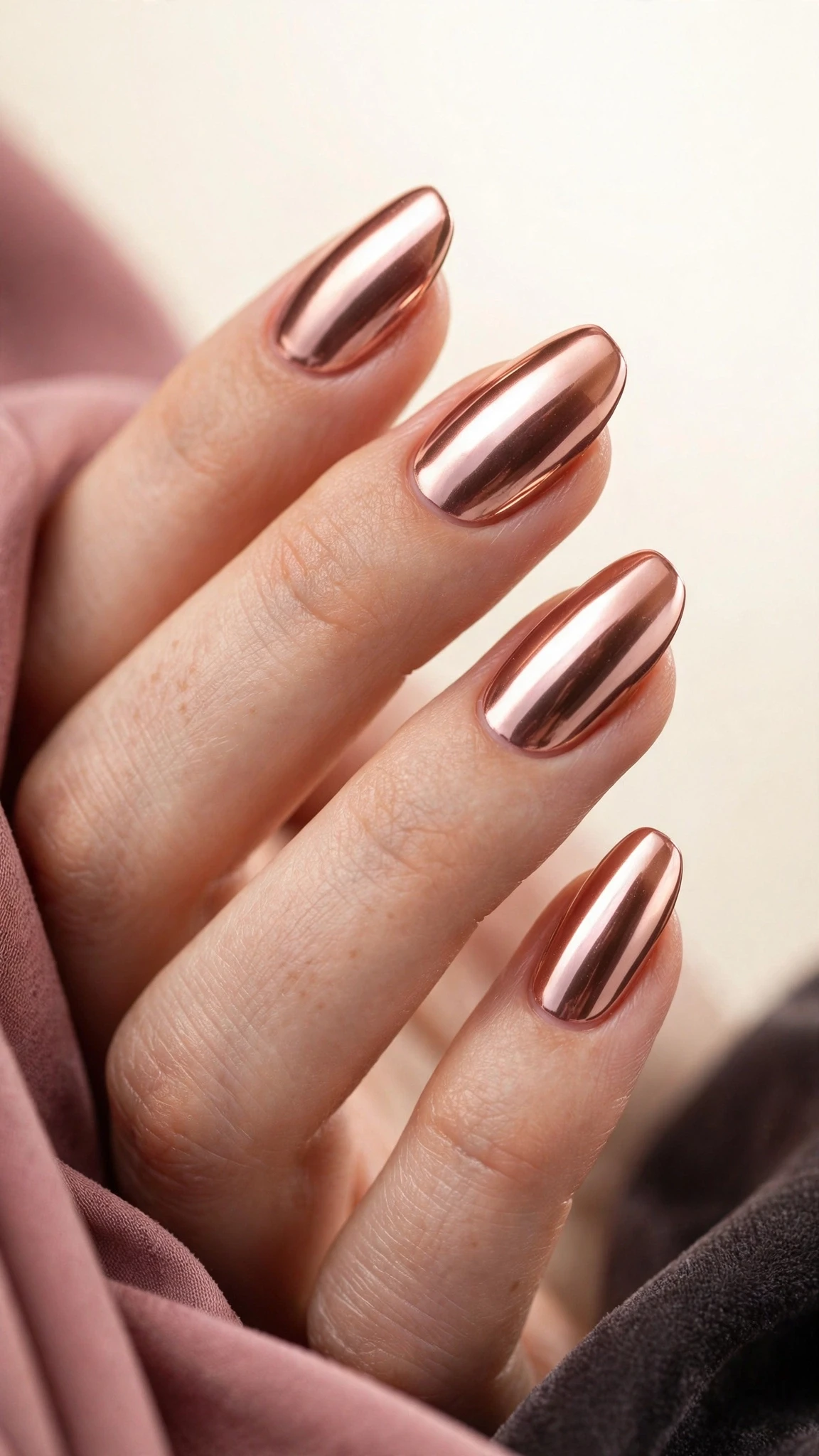 Ros&eacute;gold Chrom Nageldesign Ideen mit metallischem Glanz