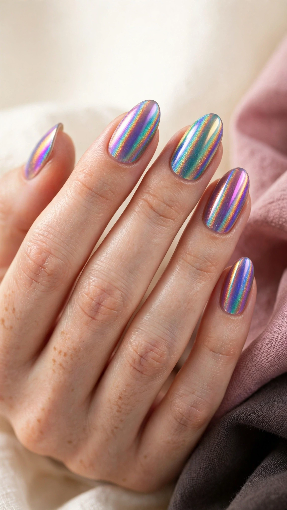 Holografische Nageldesign Ideen mit Regenbogeneffekt