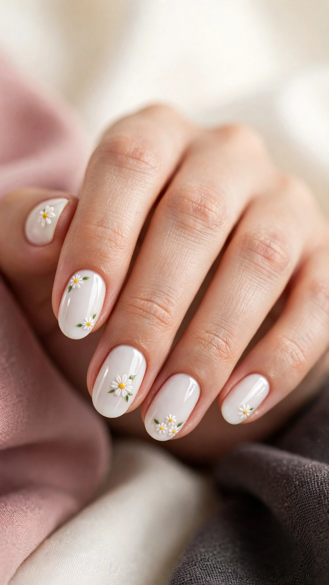 Florale Nageldesign Ideen mit G&auml;nsebl&uuml;mchen