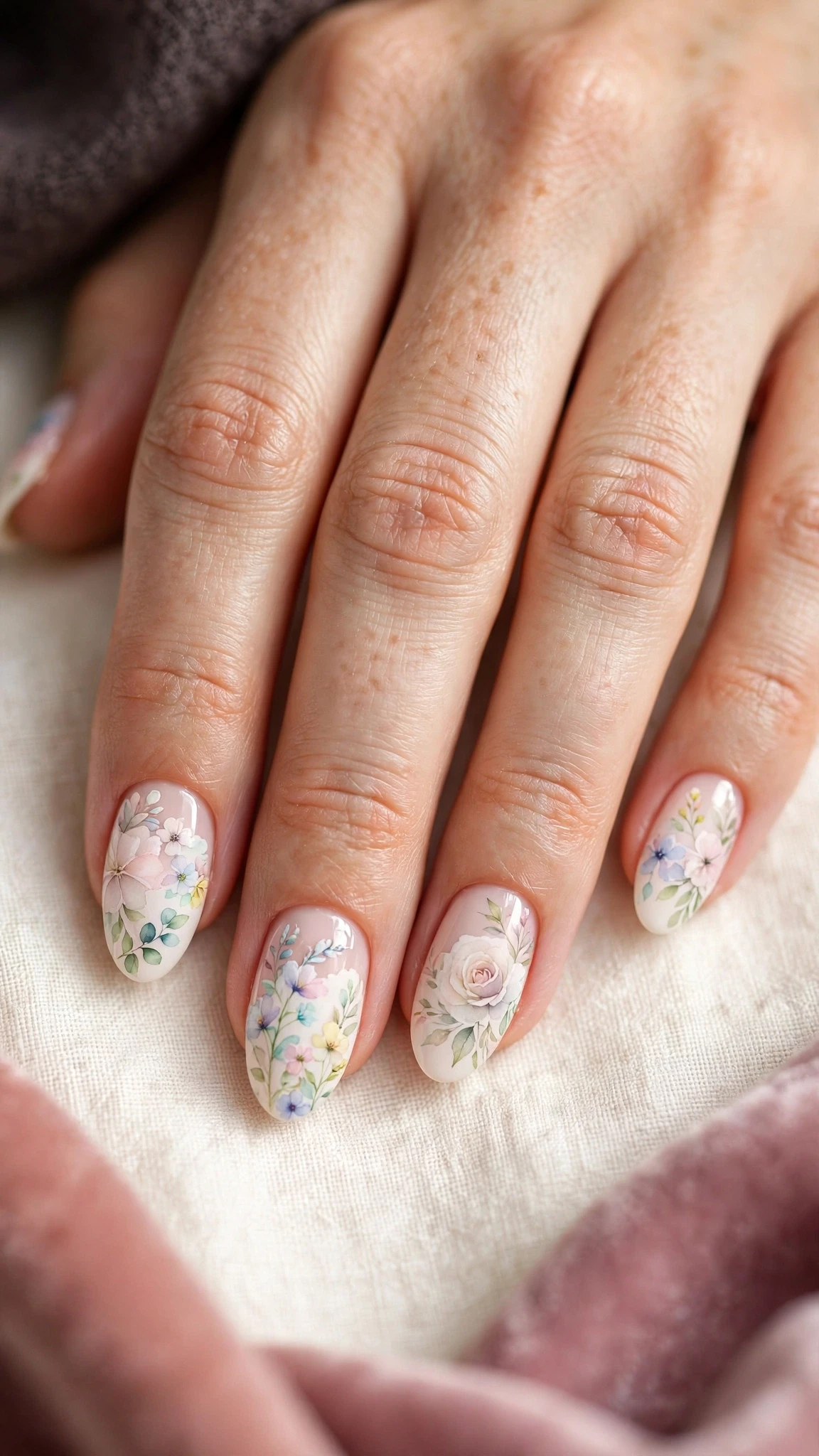 Aquarell Bl&uuml;ten Nageldesign Ideen in Pastell