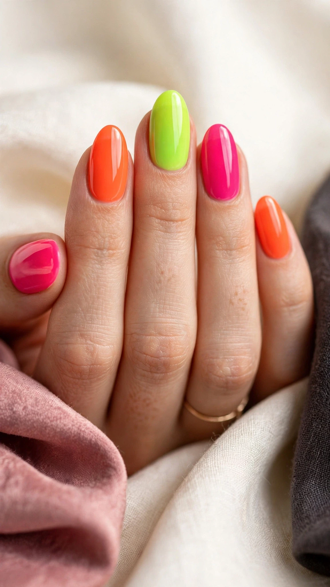 Neon Nageldesign Ideen f&uuml;r den Sommer in Pink und Orange
