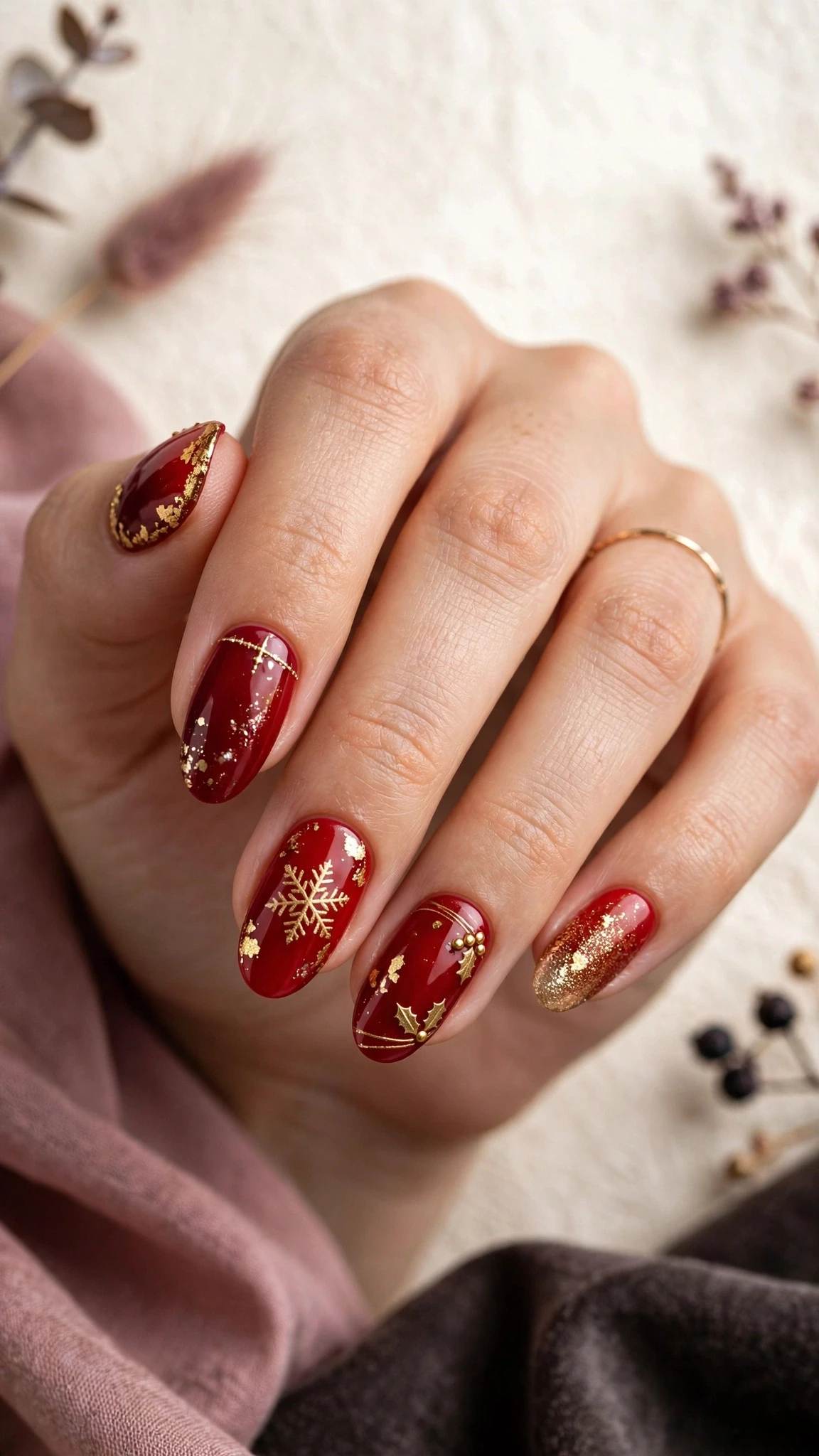 Weihnachtliche Nageldesign Ideen in Rot und Gold