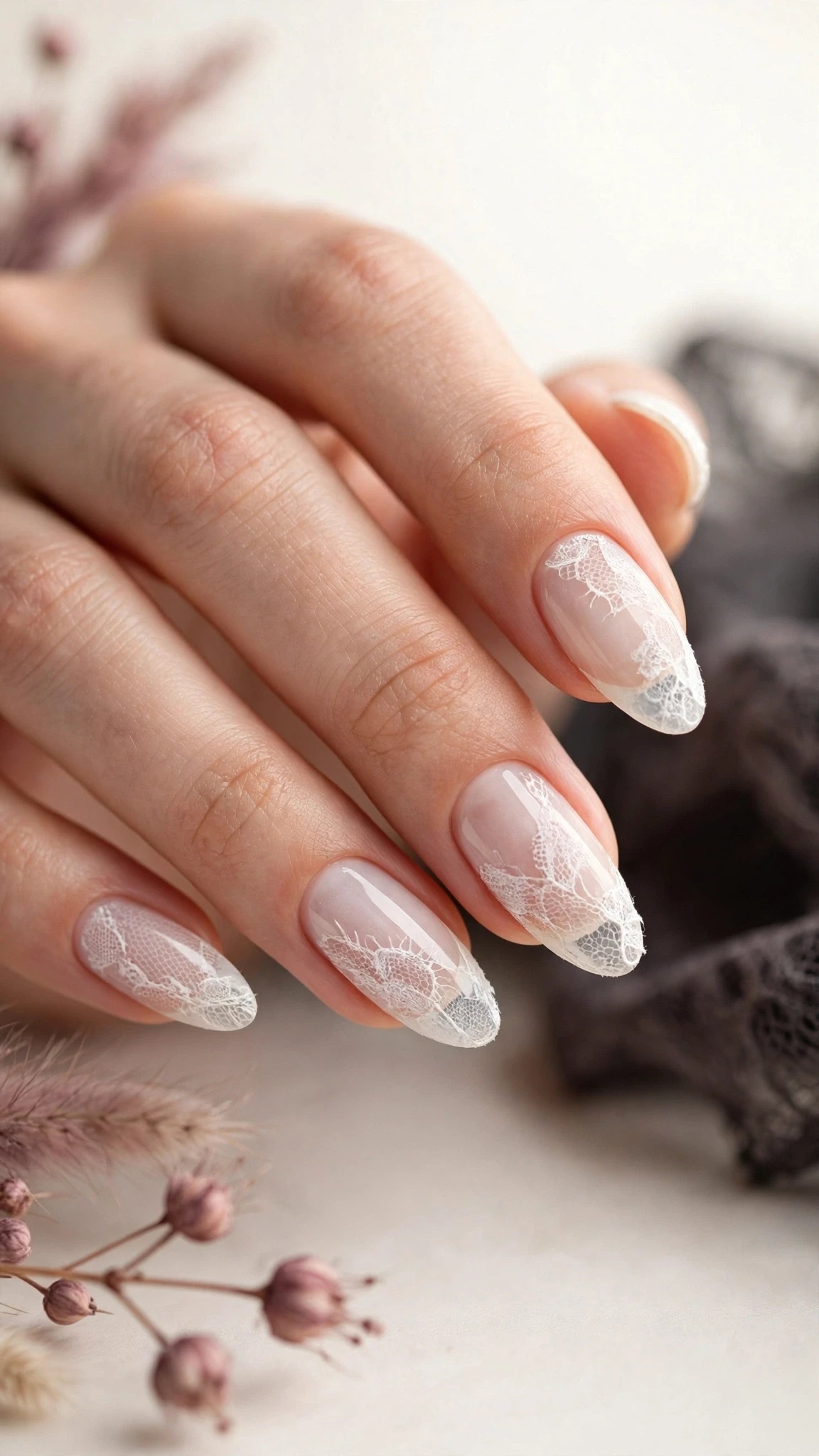 Braut Nageldesign Ideen f&uuml;r die Hochzeit mit Spitze