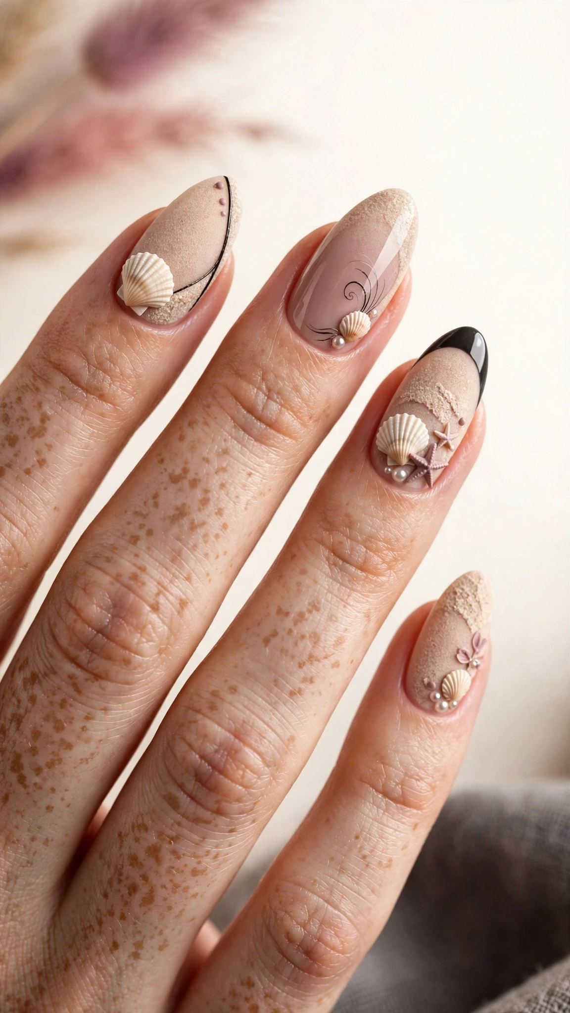 Sommerliche Urlaubs Nageldesign Ideen mit Muschel-Farben