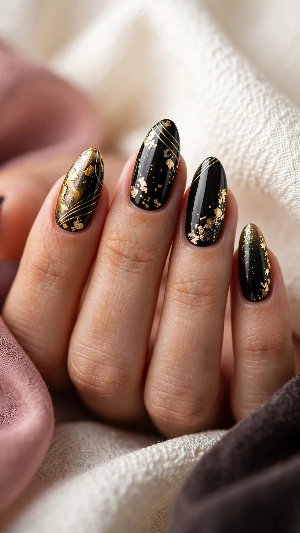 Elegante Abend Nageldesign Ideen in Schwarz und Gold